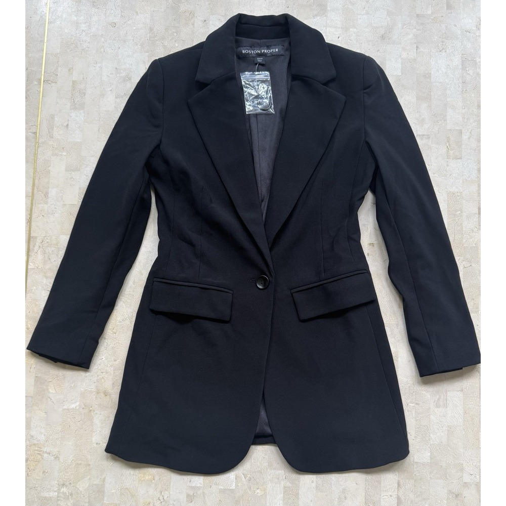 Boston Proper Beyond‎ Travel Blazer Black Single Breasted Wrinkle Resistant Sz 0